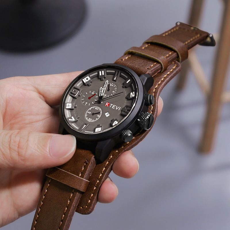 Leather Watch Band Men - レトロメンズ腕時計クラシック高級ビジネスクォーツ時計ファッションビッグダイヤルレザーストラップ日付ミリタリー腕時計男性用