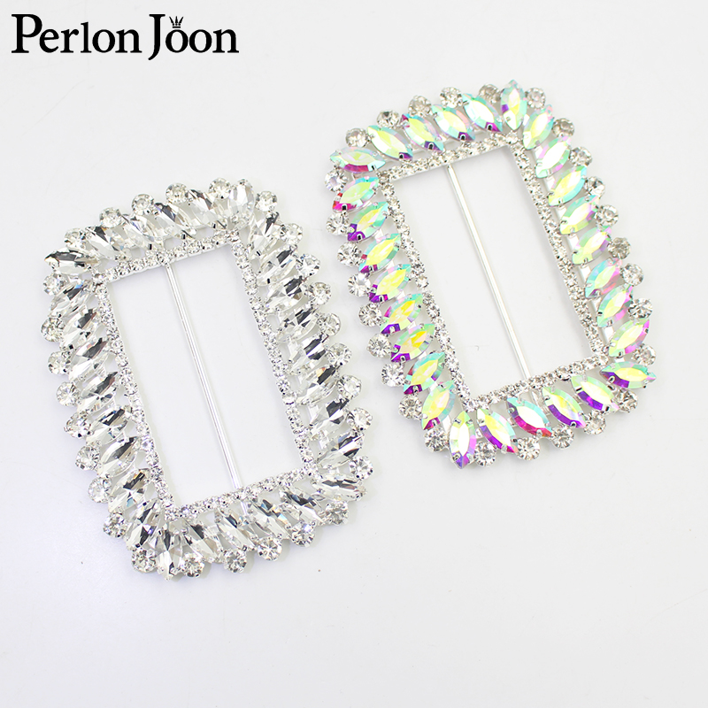 Perlon Strap Woven - ベルト用クリスタルメタルバックル、ラインストーンバックル、長方形、ab、靴、バッグ、diy、10.3*7.5cm、内側6.3cm、2個、kt043