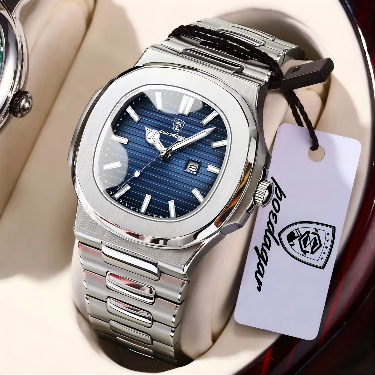 Patek Philippe Watch Nautilus - POEDAGAR スクエア高級メンズ腕時計 防水 夜光 日付表示 ステンレススチール製
