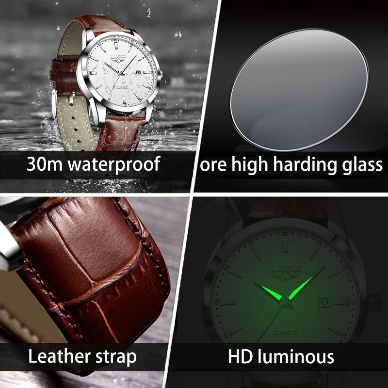 LIGE マン腕時計ファッションレザーストラップメンズ腕時計 - Leather Watch Band Men のレビューと価格