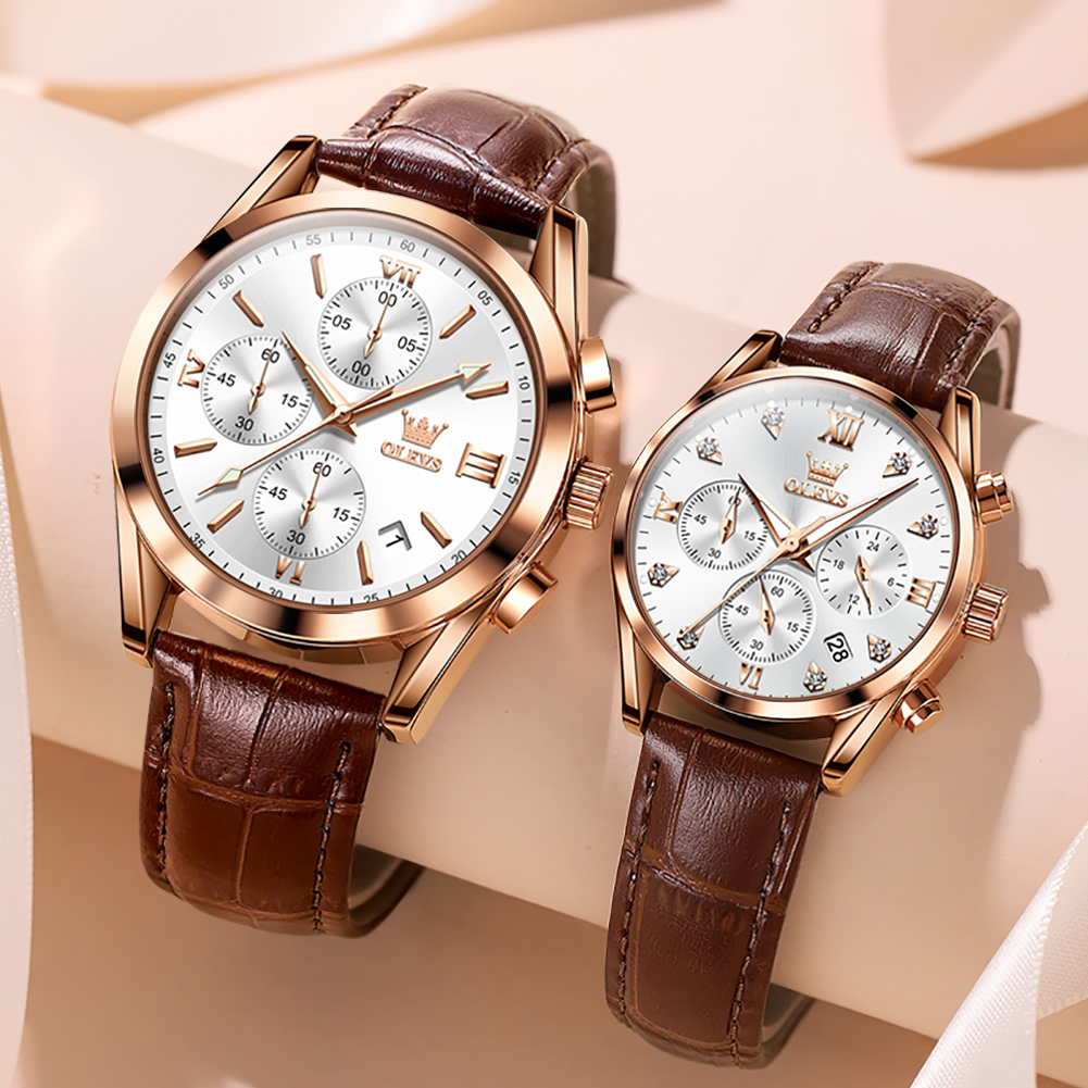 Olevs-男性と女性のための防水カップル時計、クォーツ腕時 - Leather Watch Band Men のレビューと価格