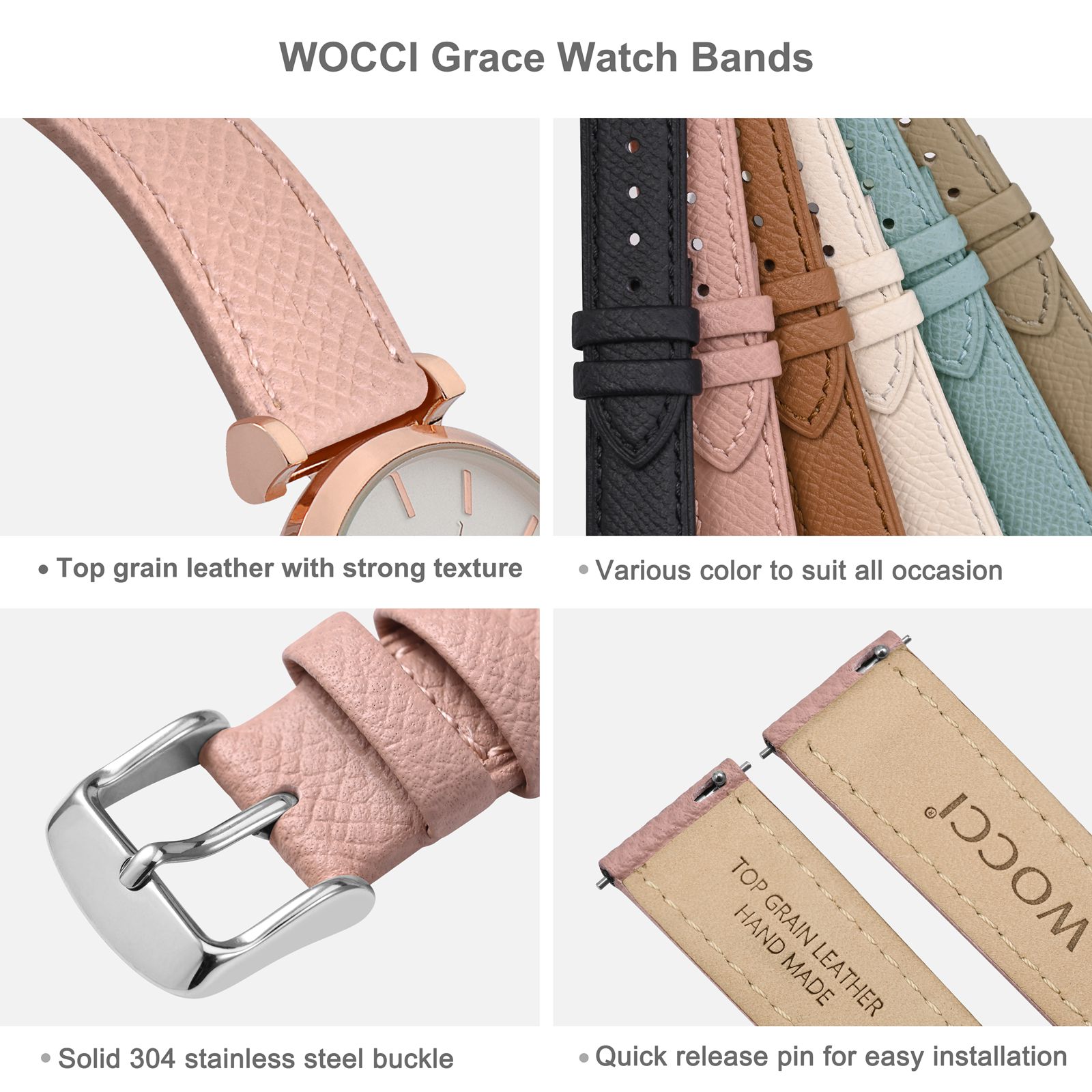 WOCCI トップグレインレザー時計バンド 12 13 14 - Leather Strap Quick Release のレビューと価格